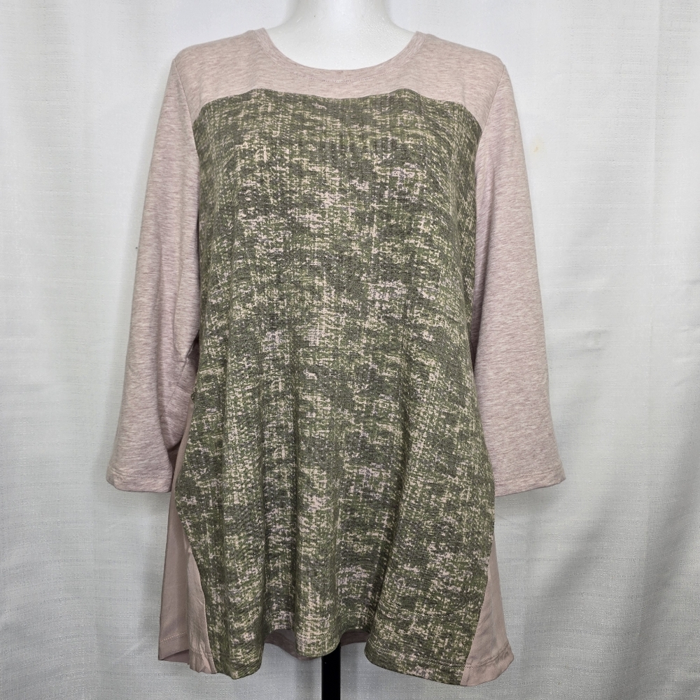 Logo By Lori Goldstein‎ Tunic Top Size Large Pink And Green Camo Long Sleeve